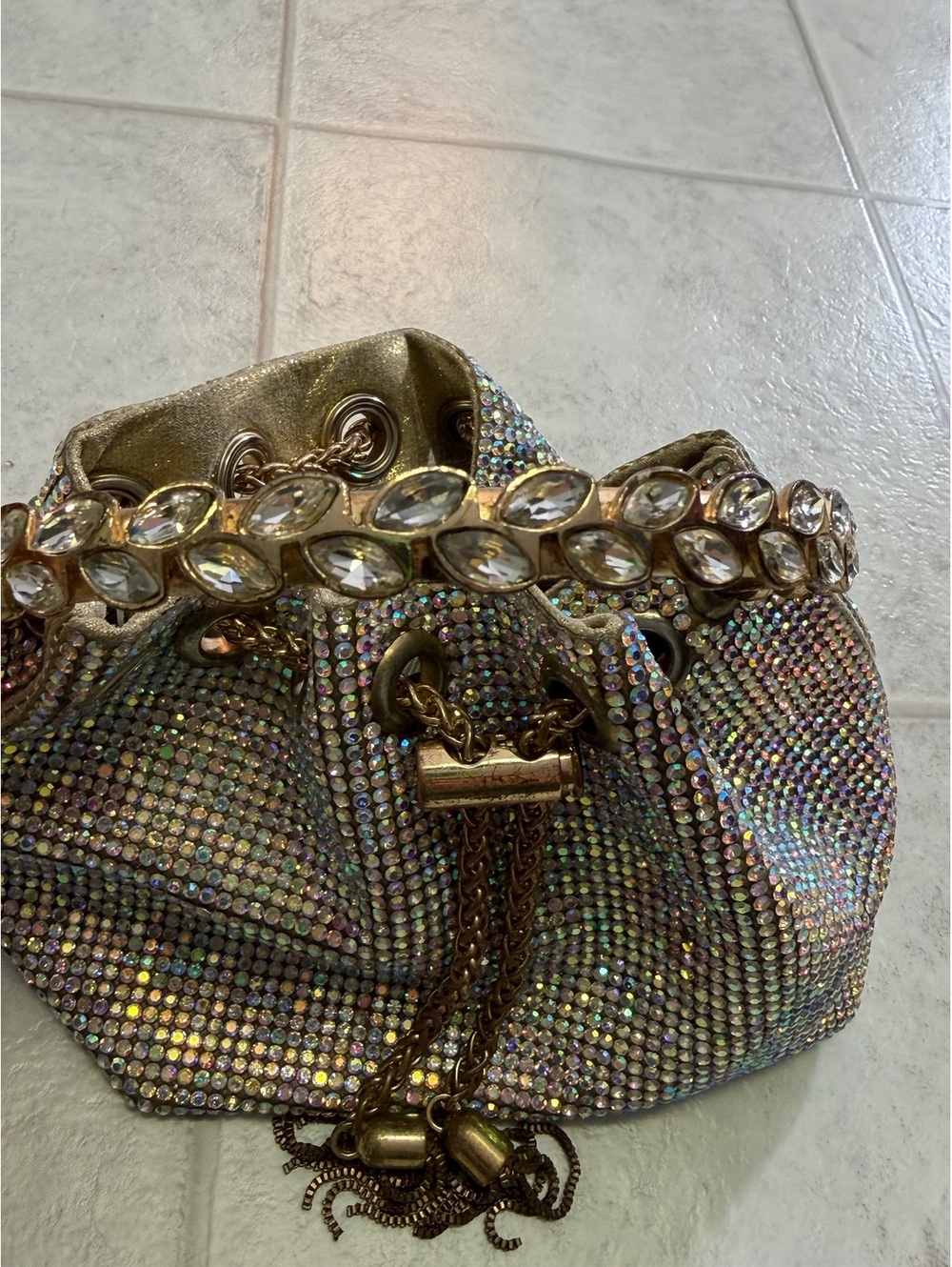 Liriana Gold-Tone Crystal Embellished Evening Bag with Jeweled Handle - Picture 2 of 4